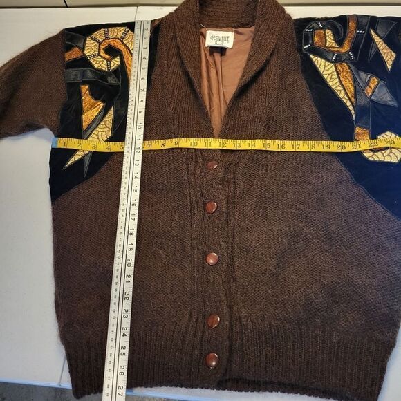 Cervelle 80s Brown Mohair Eclectic Grandpa Grandmacore Sweater Cardigan Medium - Picture 11 of 12